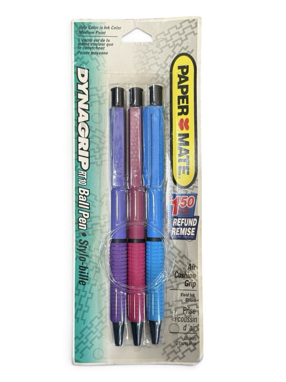 VTG Rare PaperMate Dynagrip RT10 Ball Pen Multi Color 3 Pack USA 1994